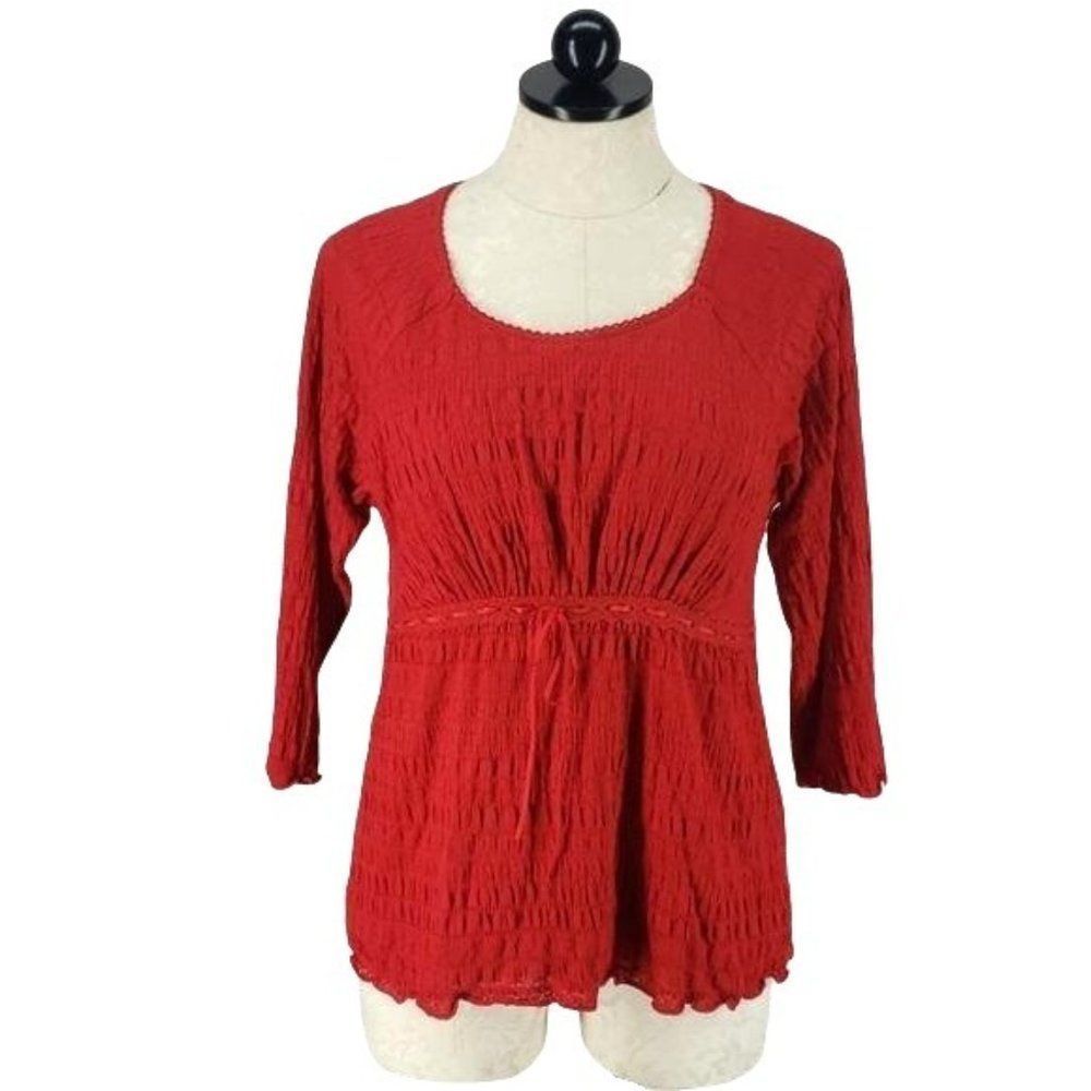 Motherhood Maternity Red Crinkle Knit Nursing Top Empire Waist Medium